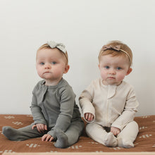 Load image into Gallery viewer, Mebie Baby Organic Cotton Ribbed Zipper Footed Pajamas Onesie | Grey