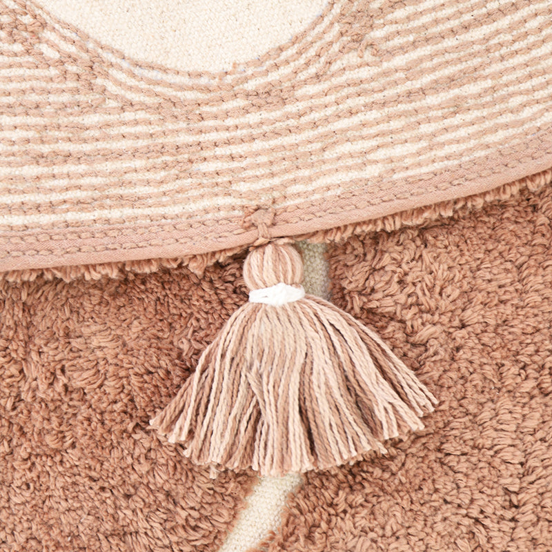 Yva Round Bohemian Kids' Rug with Pompoms – Pinkish Brown, 3'7"