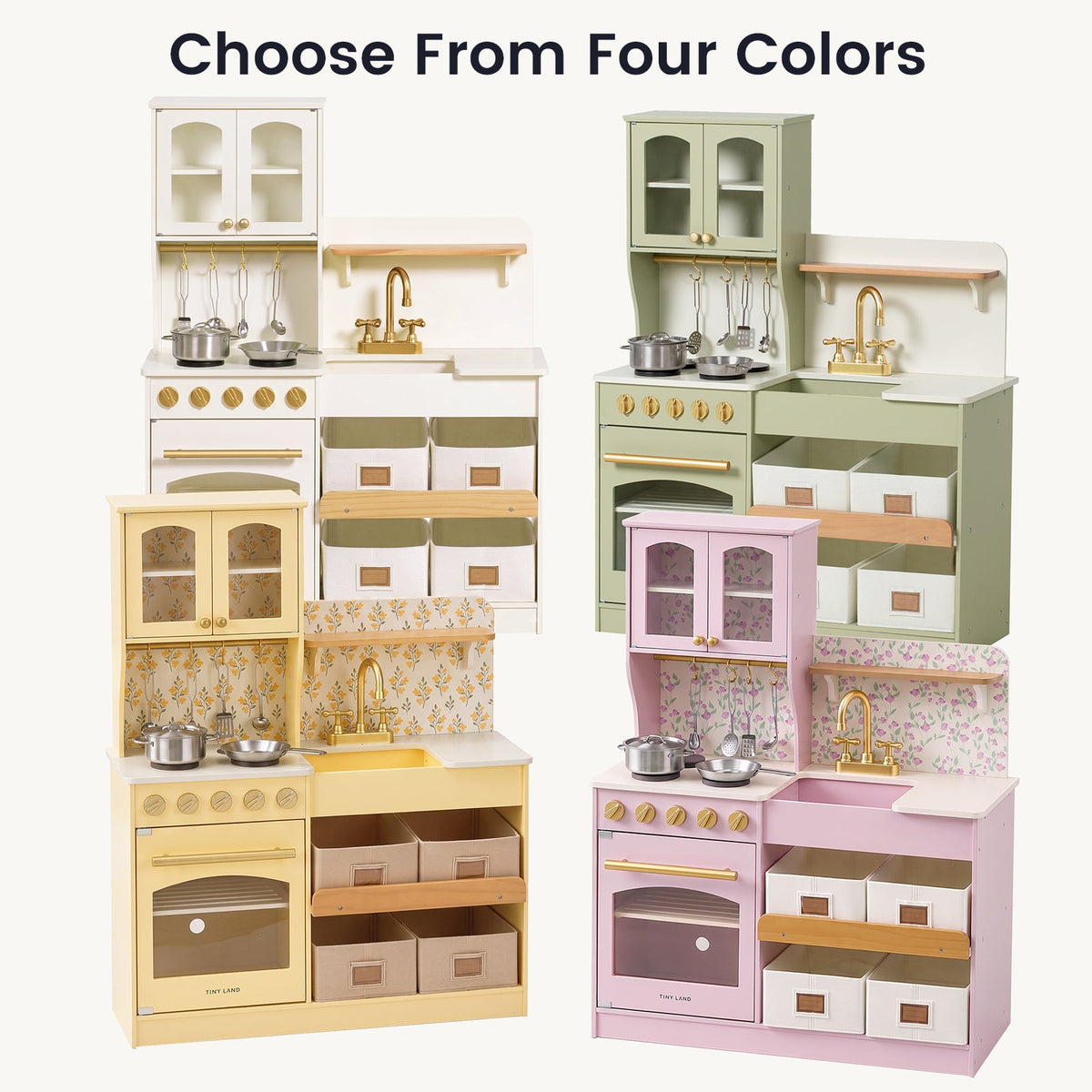 Tiny Land Wooden Play Kitchen with Storage – Cottage-Style Toddler Kitchen