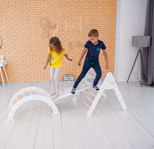 Load image into Gallery viewer, Wood and Hearts Eco-Friendly Wooden Montessori Climbing 3-in-1 Set | Foldable Triangle, Climbing Arch, Rocker Board