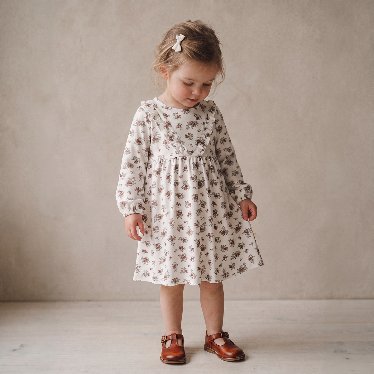 Organic Long Sleeve Ruffle V-Neck Dress for Babies & Toddlers – Winter Berry