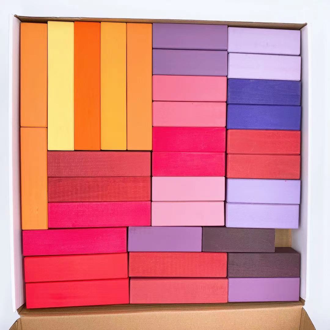 100 Pcs STAINED Large Stepped Pyramid Wooden Stacking Building Blocks