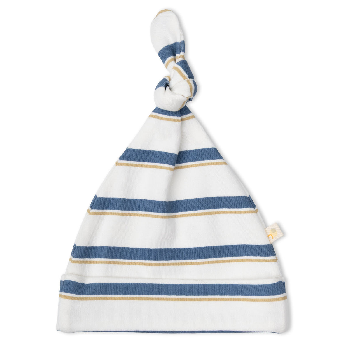 Organic Cotton Kimono Knotted Newborn Gown & Hat Set – Navy Stripe