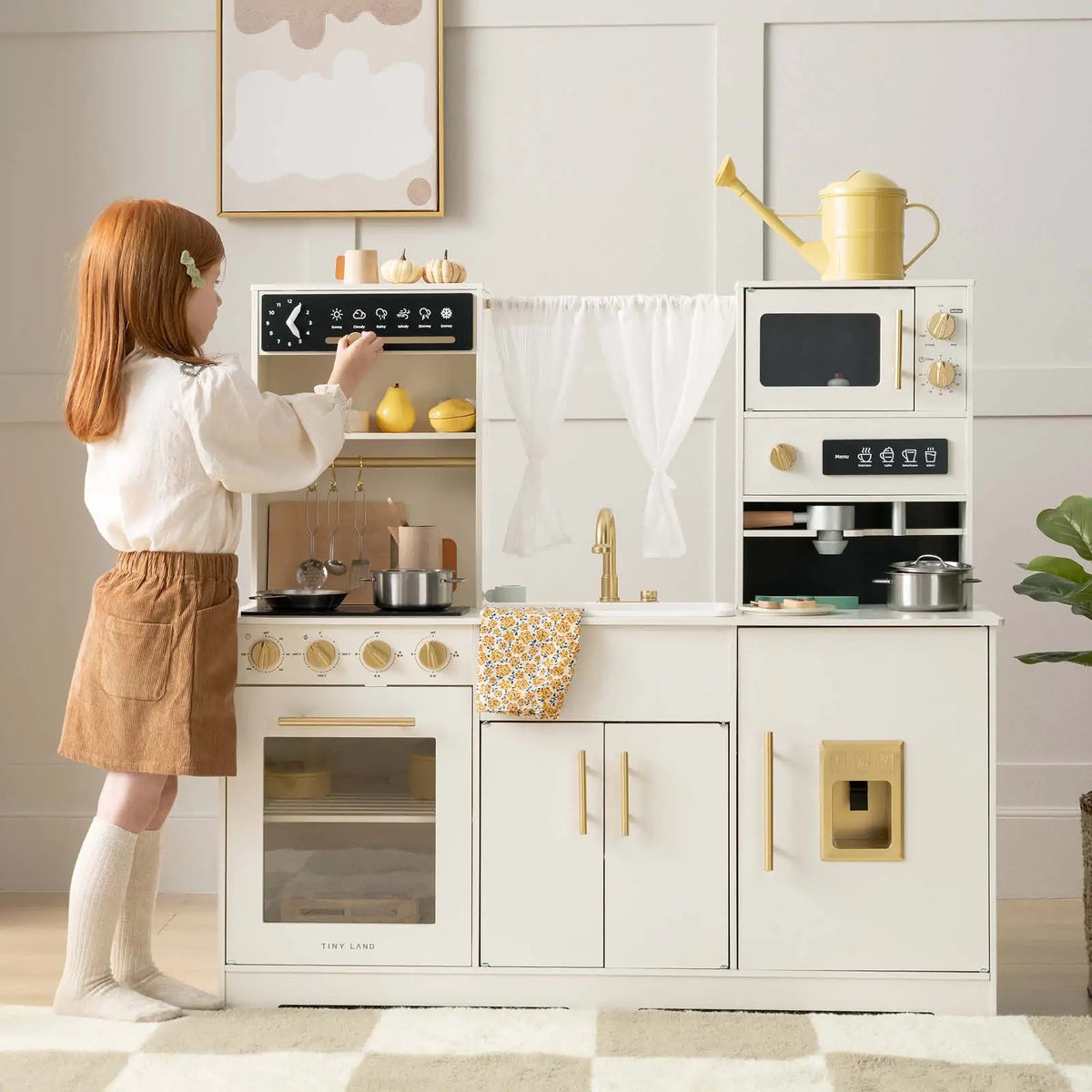 Tiny Land Iconic Aqua Play Kitchen with Running Water – Cream Pretend Play Kitchen