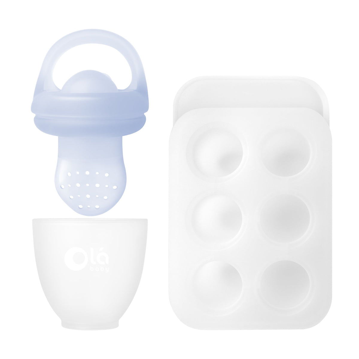 Olababy Silicone Baby Food Feeder Set and Teether, Freezer Tray with Lid