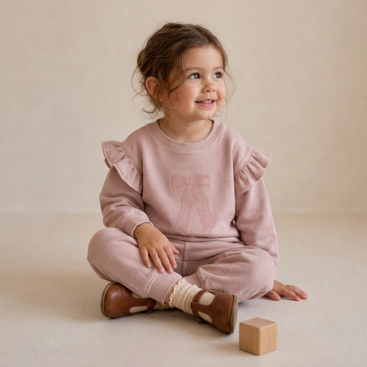 Organic Fleece Ruffle Sleeve Sweatshirt for Babies & Toddlers – Bow