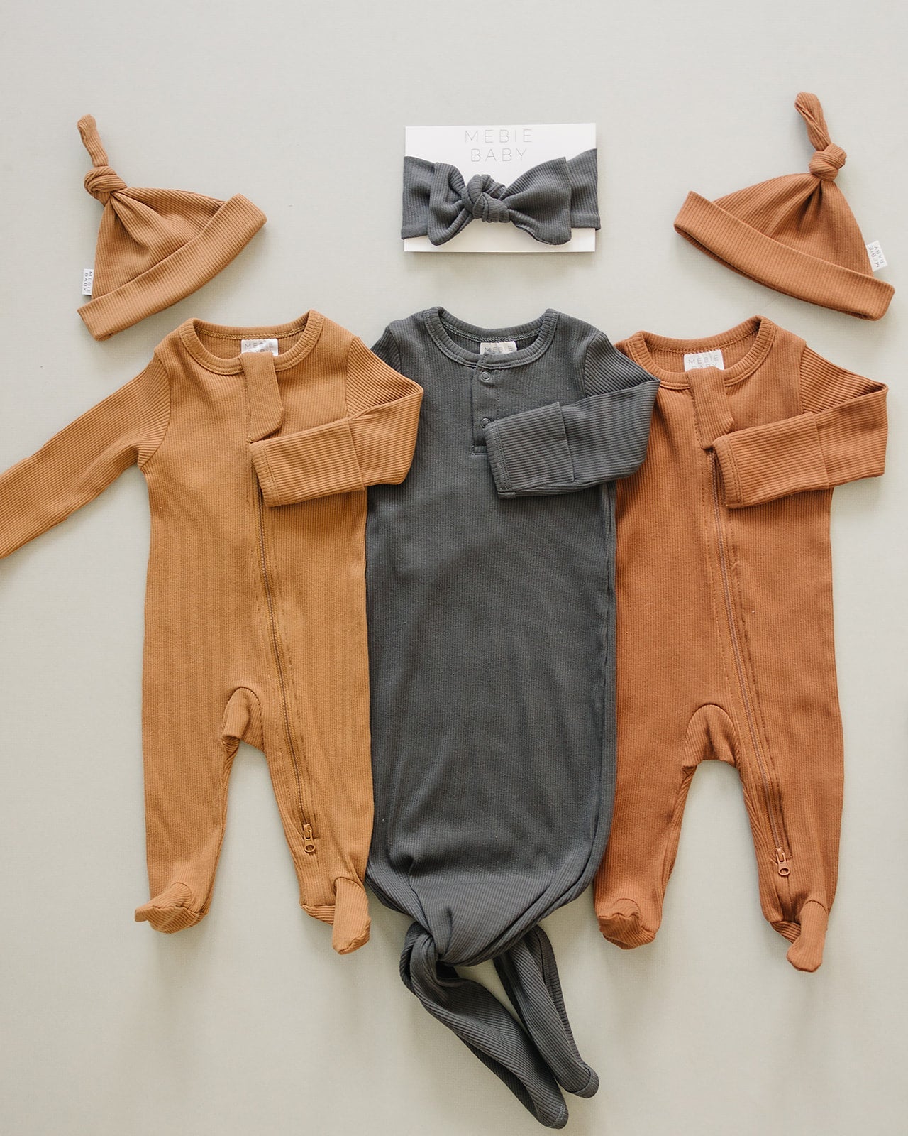 Mebie Baby Organic Cotton Ribbed Knot Gown | Charcoal