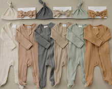 Load image into Gallery viewer, Mebie Baby Oatmeal Organic Cotton Ribbed Zipper Footed Onesie Pajamas