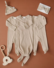 Load image into Gallery viewer, Mebie Baby Oatmeal Organic Cotton Ribbed Zipper Footed Onesie Pajamas