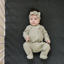 Load image into Gallery viewer, Mebie Baby Sage Organic Cotton Ribbed Zipper Footed Onesie Pajamas