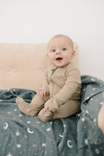Load image into Gallery viewer, Mebie Baby Oatmeal Organic Cotton Ribbed Zipper Footed Onesie Pajamas