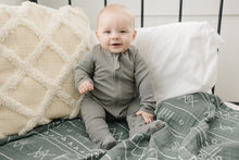 Load image into Gallery viewer, Mebie Baby Organic Cotton Ribbed Zipper Footed Pajamas Onesie | Grey