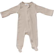 Load image into Gallery viewer, Mebie Baby Oatmeal Organic Cotton Ribbed Zipper Footed Onesie Pajamas