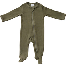 Load image into Gallery viewer, Mebie Baby Winter Green Organic Cotton Ribbed Zipper Onesie Pajamas