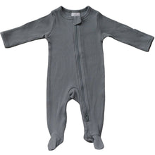 Load image into Gallery viewer, Mebie Baby Organic Cotton Ribbed Zipper Footed Pajamas Onesie | Grey