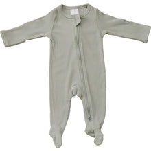 Load image into Gallery viewer, Mebie Baby Sage Organic Cotton Ribbed Zipper Footed Onesie Pajamas