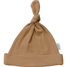 Load image into Gallery viewer, Mebie Baby Organic Cotton Ribbed Newborn Knot Hat | Cafe