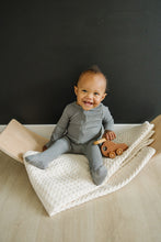 Load image into Gallery viewer, Mebie Baby Organic Cotton Ribbed Zipper Footed Pajamas Onesie | Grey