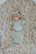 Load image into Gallery viewer, Mebie Baby Sage Organic Cotton Ribbed Knot Gown