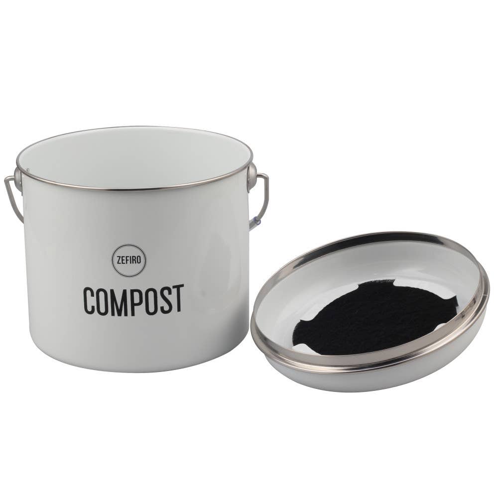 Stainless Steel Countertop Compost Bin – White (0.8 Gallons)