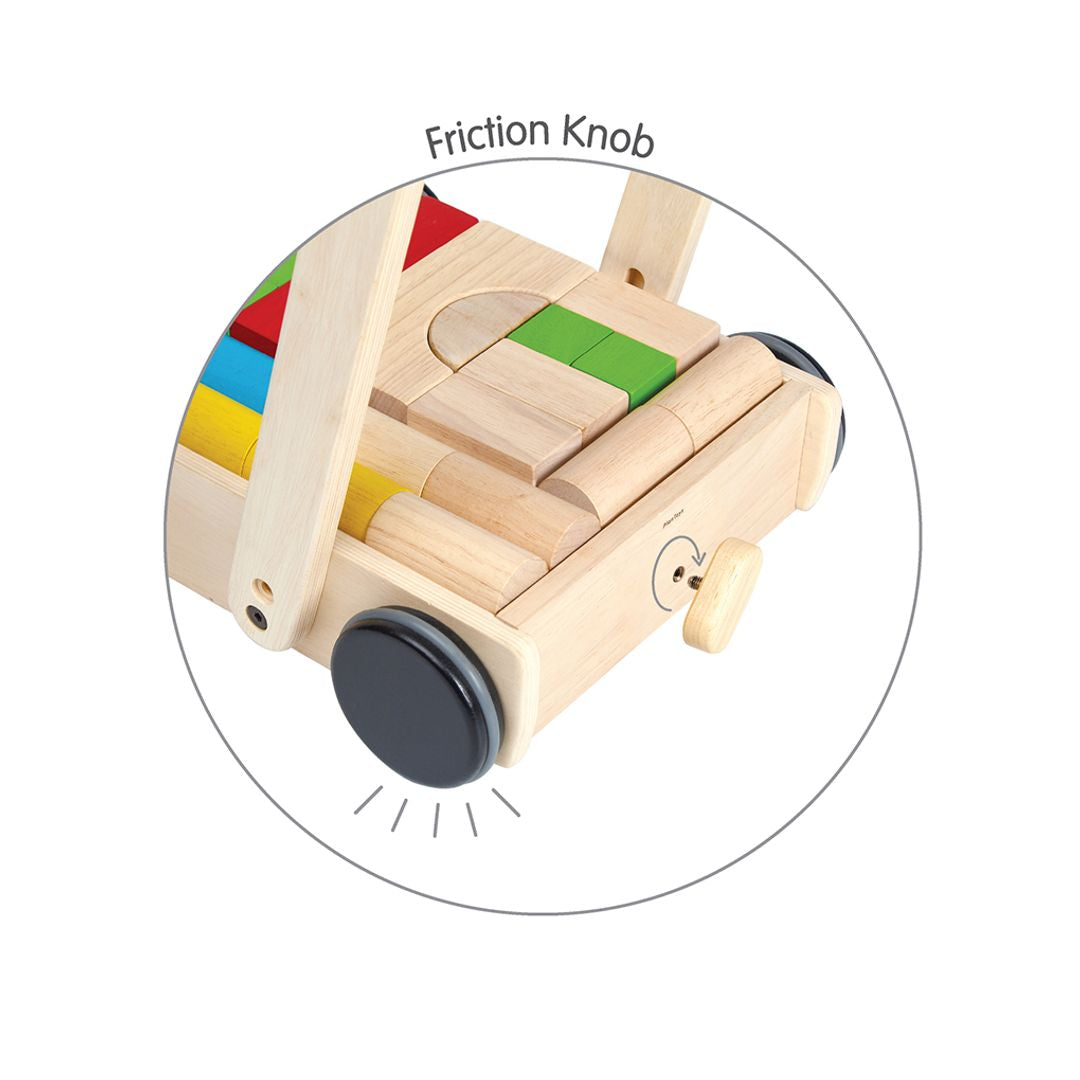 PlanToys Eco-Friendly Wooden Baby Walker with Building Blocks
