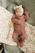 Load image into Gallery viewer, Mebie Baby Organic Cotton Ribbed Zipper Footed Pajamas Onesie | Dusty Rose
