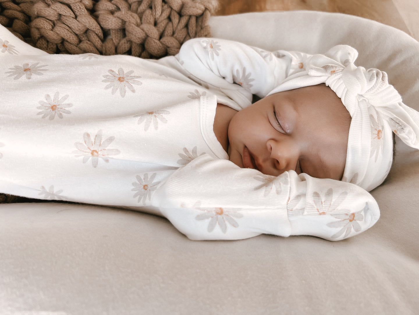 Luna + Luca Floral Baby Girl Bamboo Knotted Gown + Bow