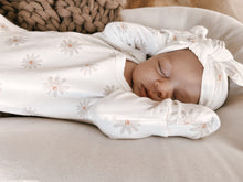 Load image into Gallery viewer, Luna + Luca Floral Baby Girl Bamboo Knotted Gown + Bow