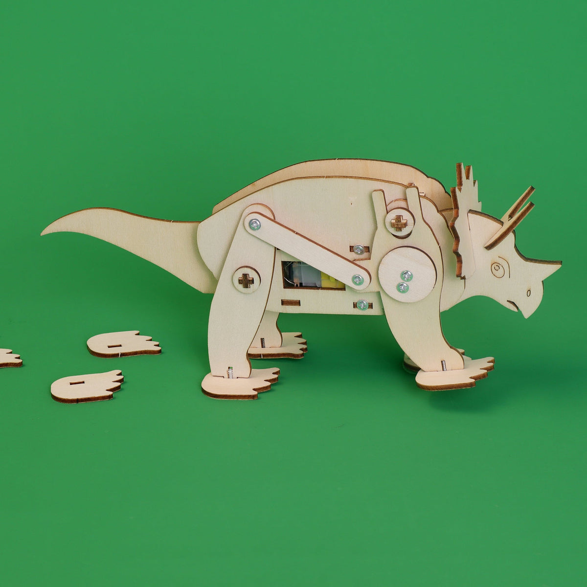 Kitsville Triceratops Dinosaur Robot DIY Kit – Wooden STEM Building Kit for Kids 8+