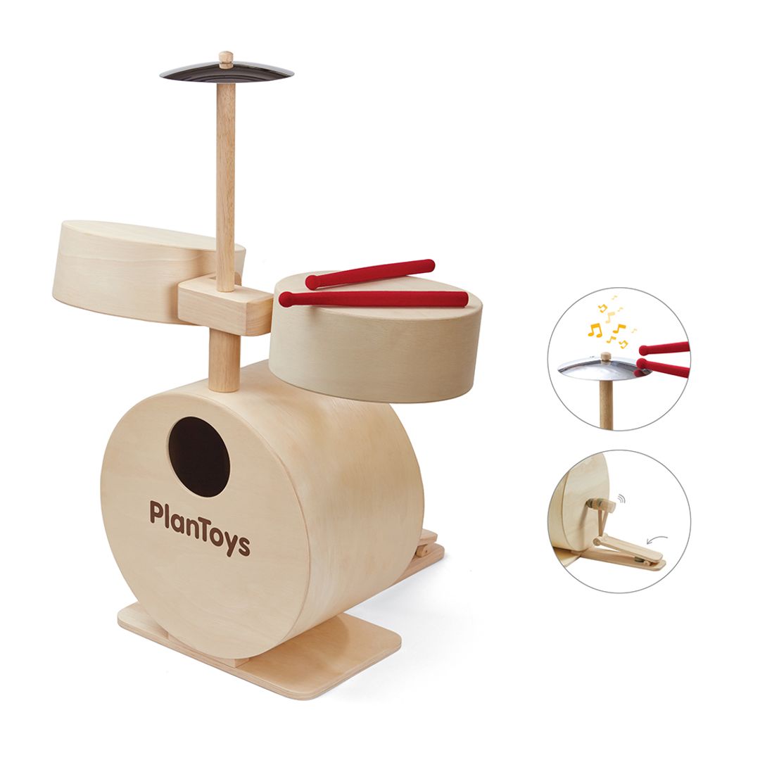 PlanToys Eco-Friendly Wooden Kids' Drum Set
