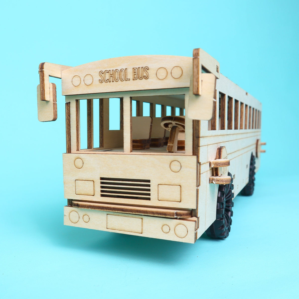Kitsville Dual Power School Bus DIY Kit – Wooden STEM Building Kit for Kids