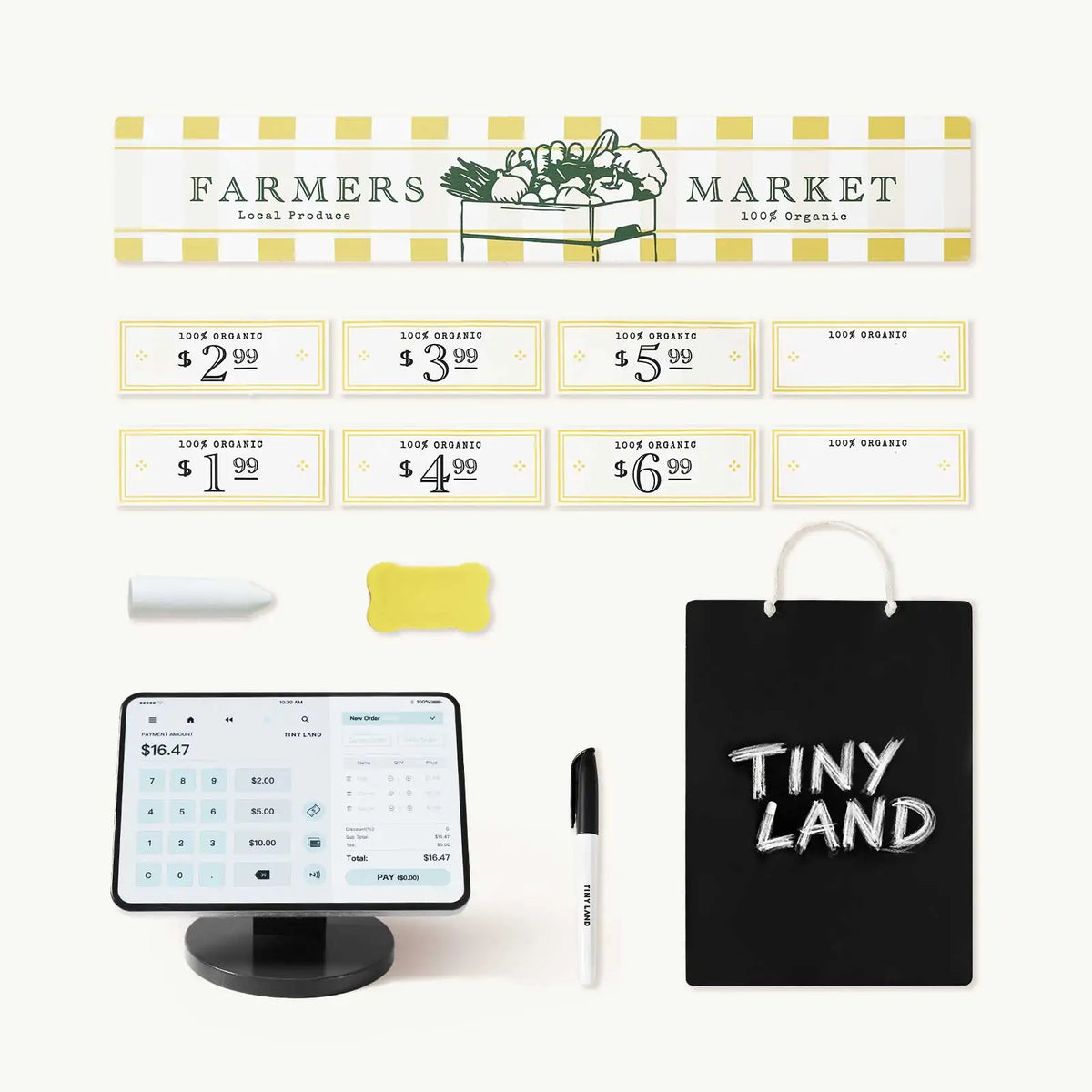 Tiny Land Wooden Grocery Store Playset – Kids' Pretend Play Market Stand