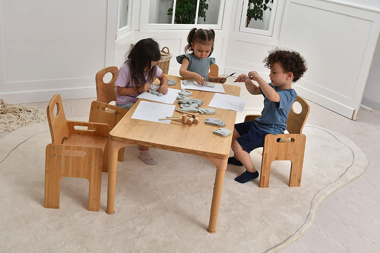 Avenlur Adrian - Sustainable Bamboo Toddler Table and Chair 5 Piece Set