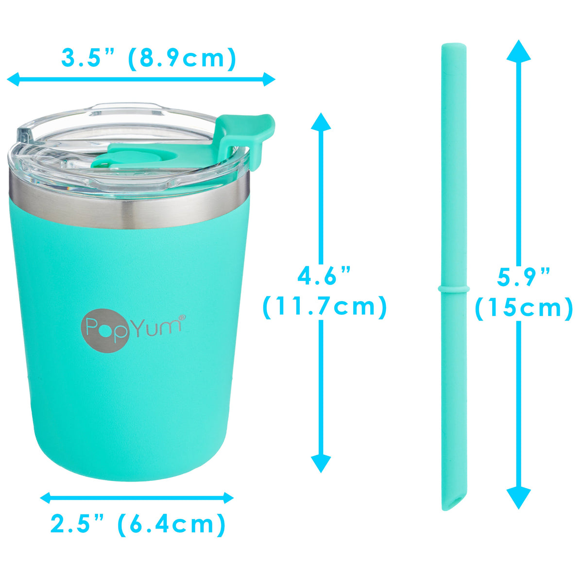 PopYum 9oz Insulated Stainless Steel Kids' Cups with Straw, 2-Pack – Mint Green & Pastel Pink