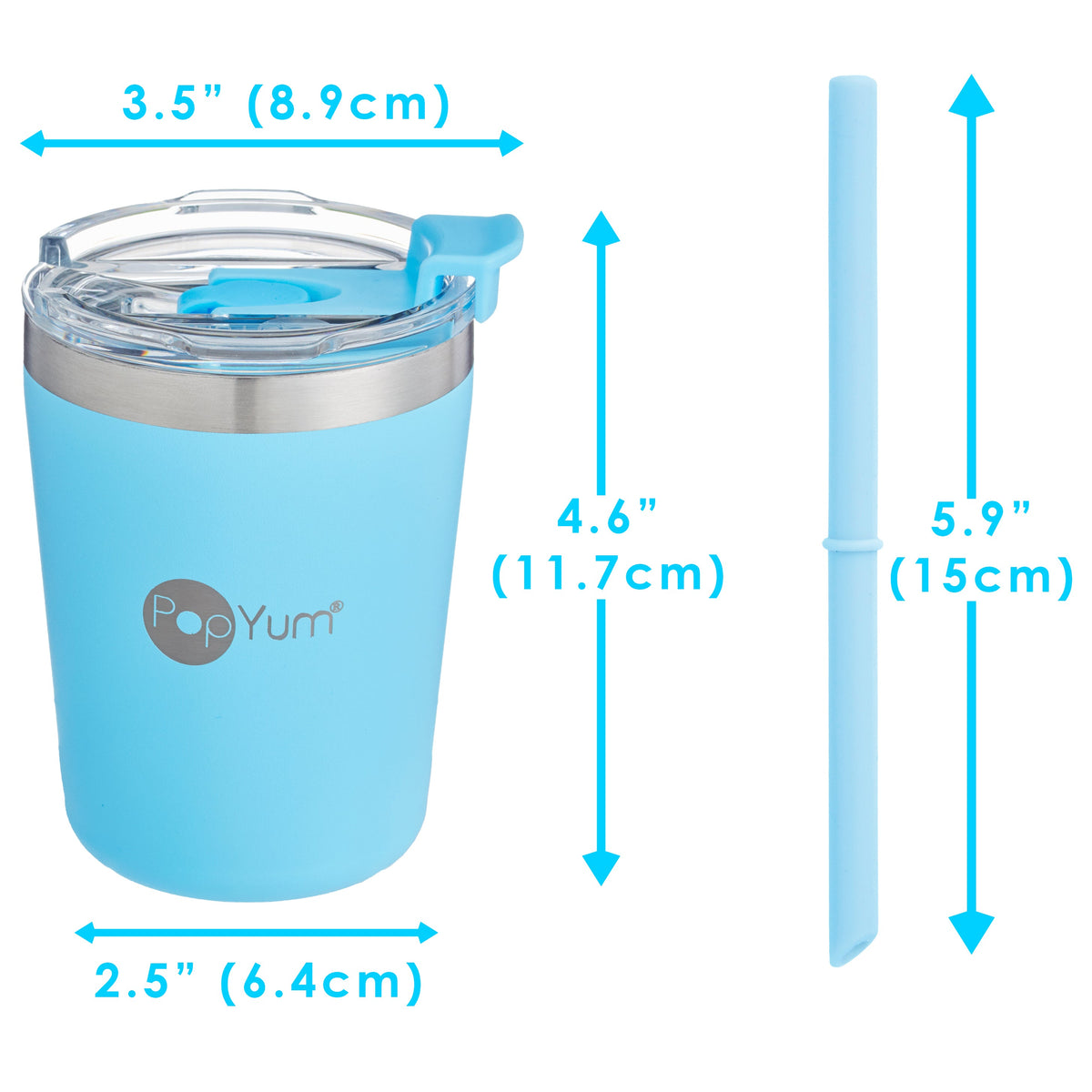 PopYum 9oz Insulated Stainless Steel Kids' Cups with Straw, 2-Pack – Sky Blue & Orchid Pink