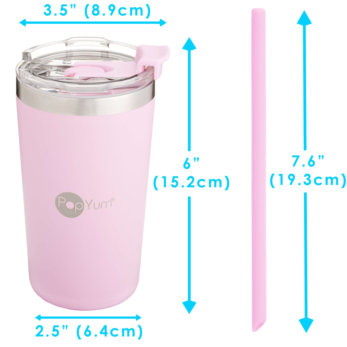 PopYum 13oz Insulated Stainless Steel Kids' Cups with Straw, 2-Pack – Mint Green & Pastel Pink