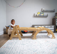 Load image into Gallery viewer, Avenlur Maple - Sustainable Wooden Small Toddler Montessori Triangle Climbing Set with Ladder Slide and Rocker