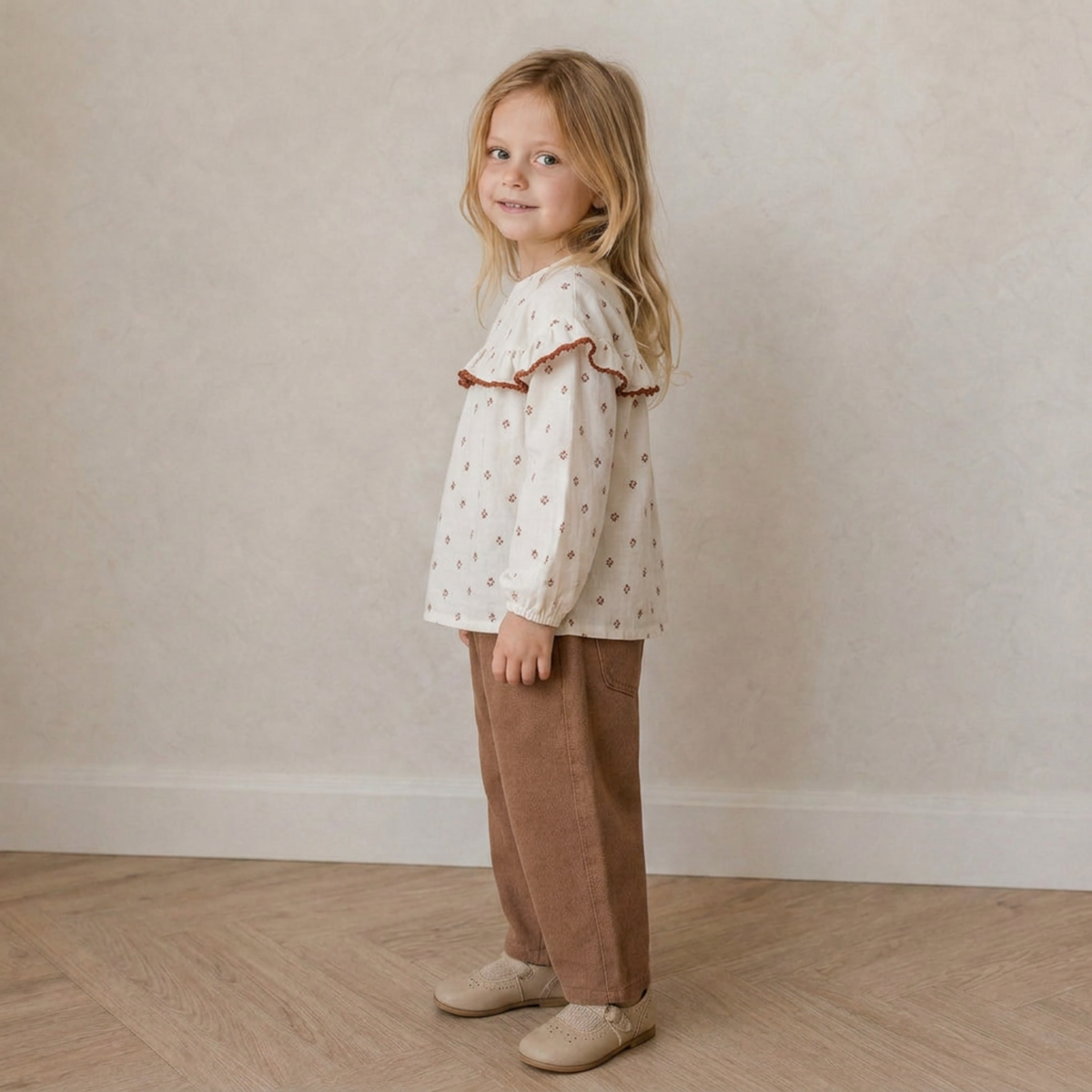 Organic Cotton Ruffle Button Blouse for Toddlers – Forest Scatter