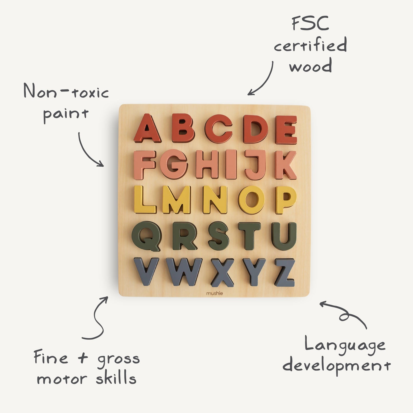 Mushie Non-Toxic Eco-Friendly Wooden Alphabet Puzzle