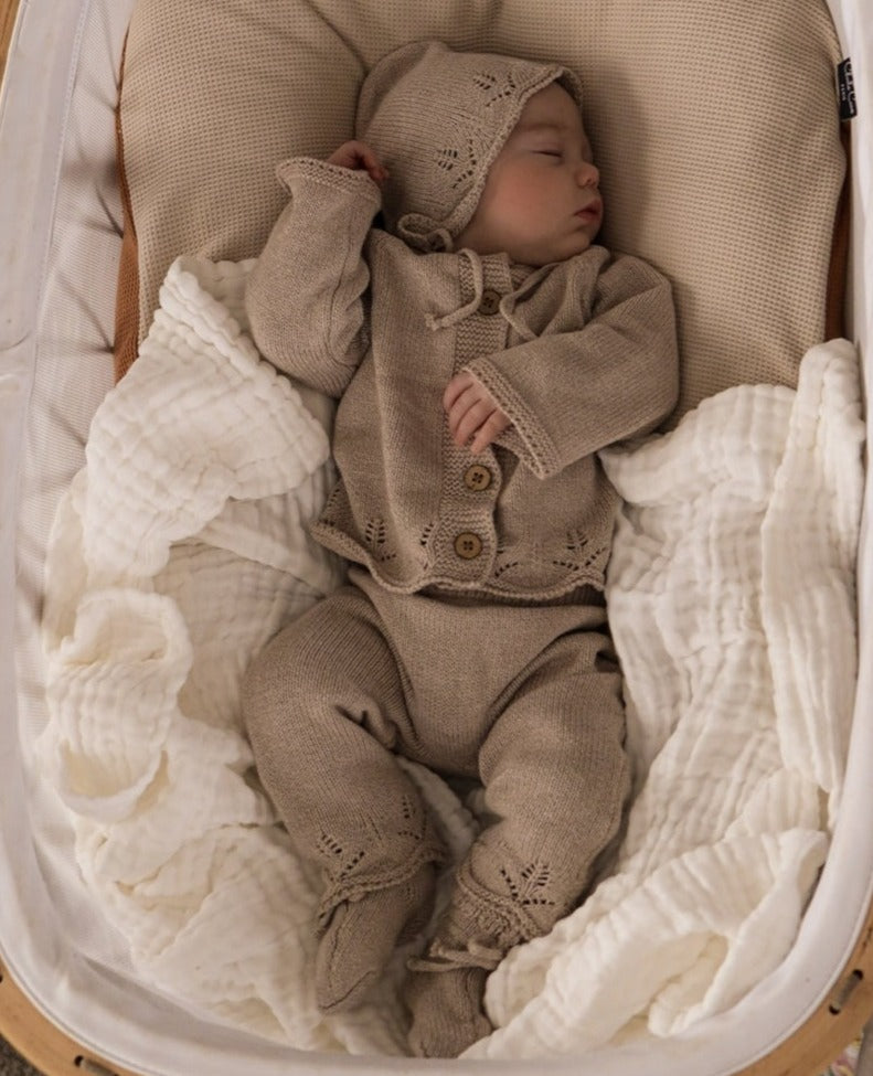 Luca + Luna Organic Cotton Bring Me Home Knit Scallop Bundle - Heather Beige