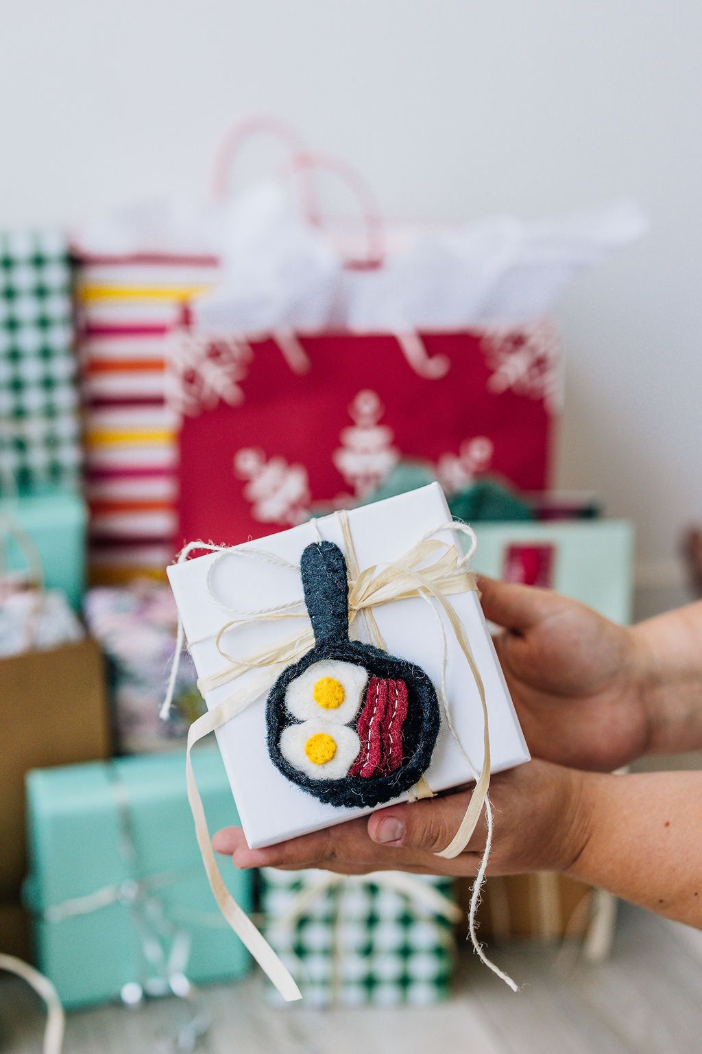 Bacon & Eggs Ornament – Handmade Wool Felt Holiday Decor