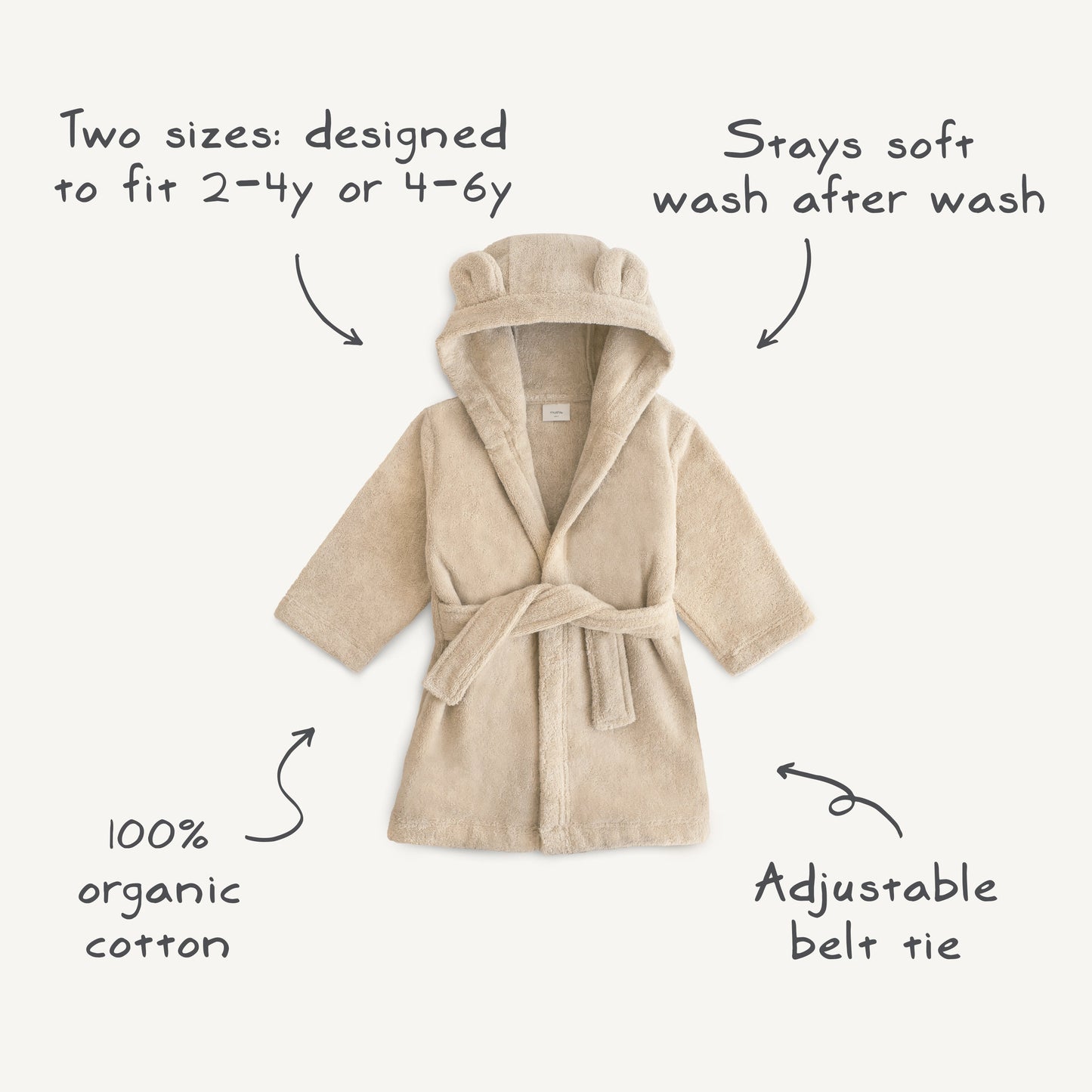 Mushie Organic Cotton Bear Bath Robe for Toddlers and Little Kids