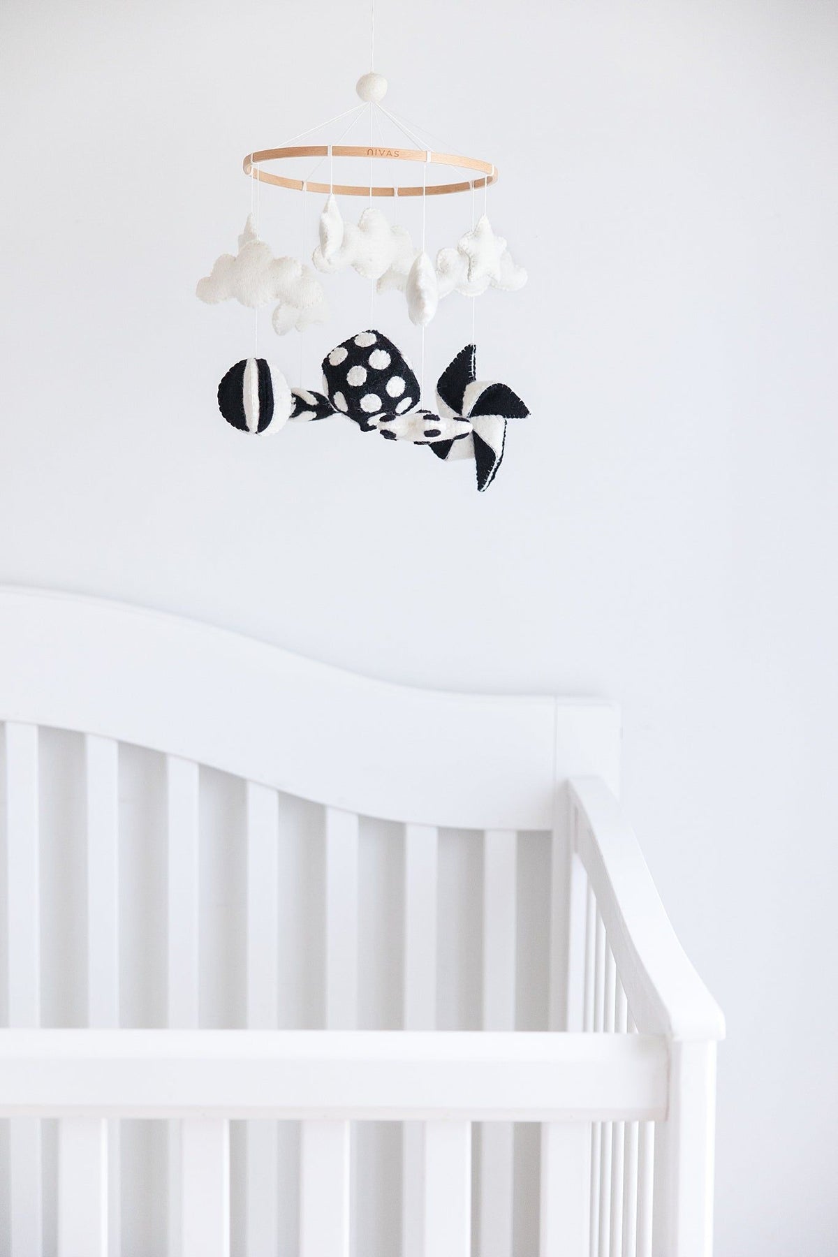 Black and White Crib Mobile – Handmade Wool Felt Nursery Decor