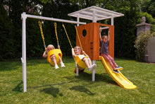 Load image into Gallery viewer, Avenlur Forest: Toddler-Friendly Small Eco-Friendly Non-Toxic Wooden Swing Set with Slide, Fort & Rock Wall