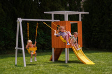 Load image into Gallery viewer, Avenlur Forest: Toddler-Friendly Small Eco-Friendly Non-Toxic Wooden Swing Set with Slide, Fort & Rock Wall