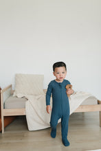 Load image into Gallery viewer, Mebie Baby Organic Cotton Ribbed Zipper Footed Onesie Pajamas | Navy