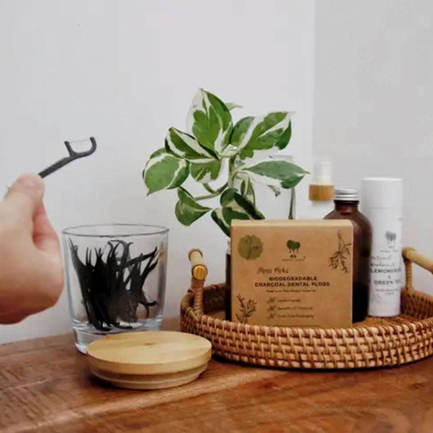 Biodegradable Charcoal Dental Floss Picks