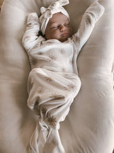 Load image into Gallery viewer, Luna + Luca Floral Baby Girl Bamboo Knotted Gown + Bow