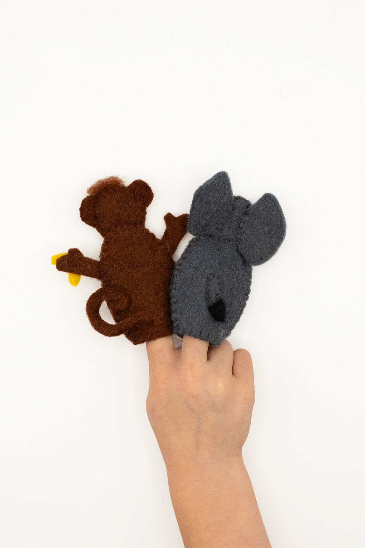 Elephant & Monkey Finger Puppet Set – Handmade Wool Felt Pretend Play Toy