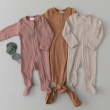 Load image into Gallery viewer, Mebie Baby Organic Cotton Ribbed Zipper Footed Pajamas Onesie | Dusty Rose
